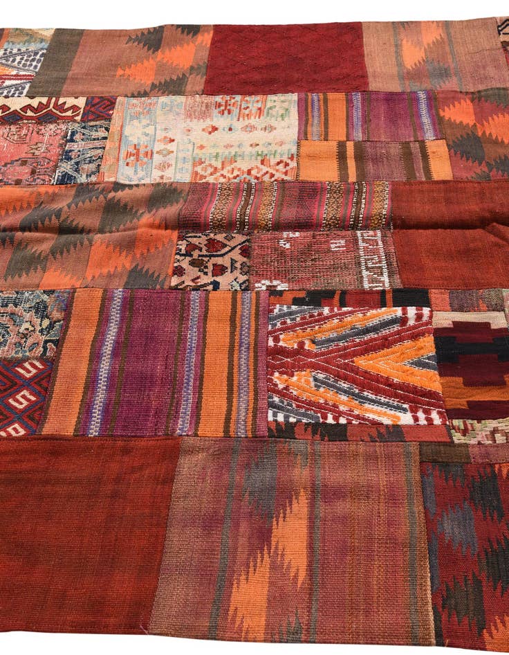 Detail image of  5' 7 x 8'  Hand Woven Kilim Patchwork Wool Rug