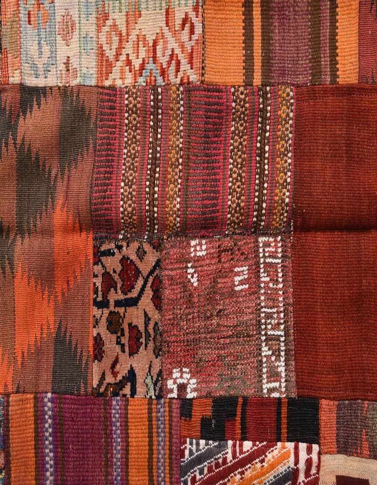 Detail image of  5' 7 x 8'  Hand Woven Kilim Patchwork Wool Rug