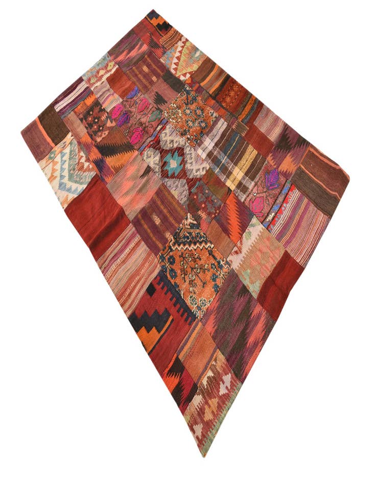 Detail image of  4' x 5' 10  Hand Woven Kilim Patchwork Wool Rug