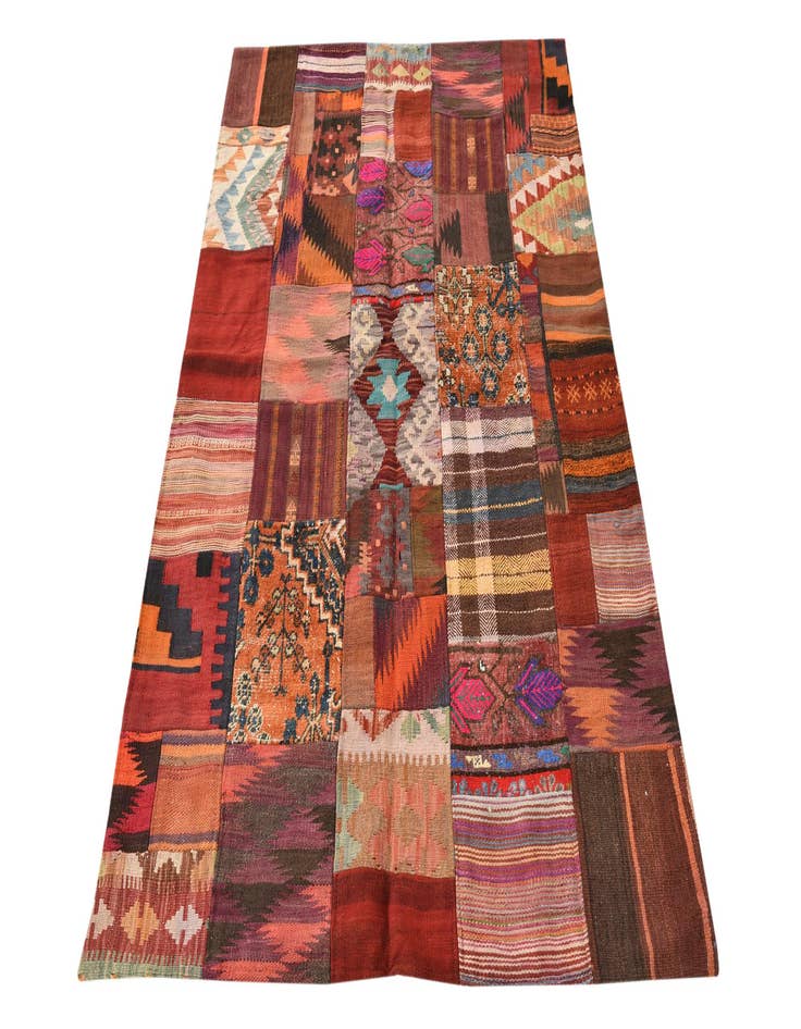 Detail image of  4' x 5' 10  Hand Woven Kilim Patchwork Wool Rug