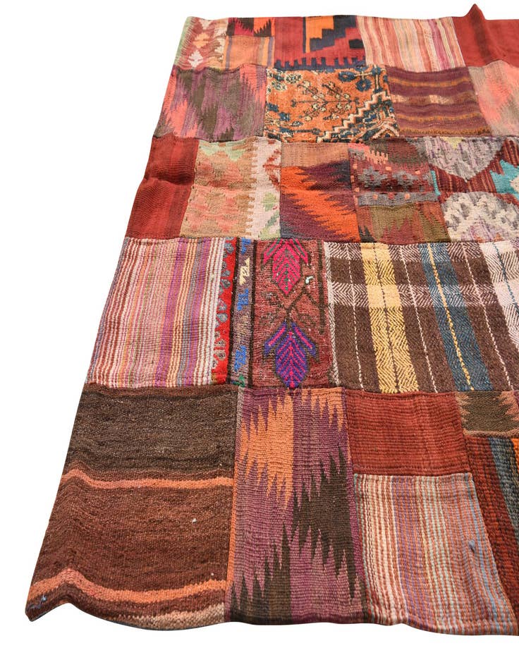 Detail image of  4' x 5' 10  Hand Woven Kilim Patchwork Wool Rug