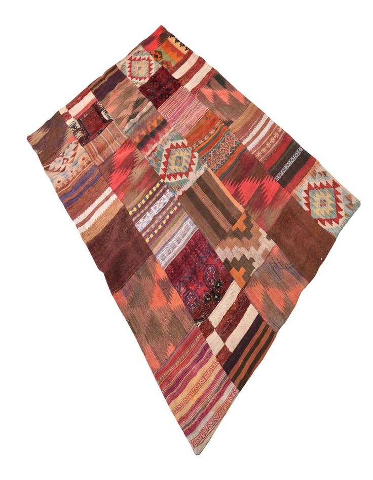 Detail image of  4' x 6'  Hand Woven Kilim Patchwork Wool Rug