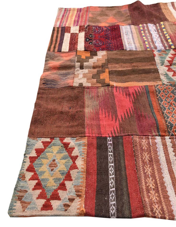 Detail image of  4' x 6'  Hand Woven Kilim Patchwork Wool Rug