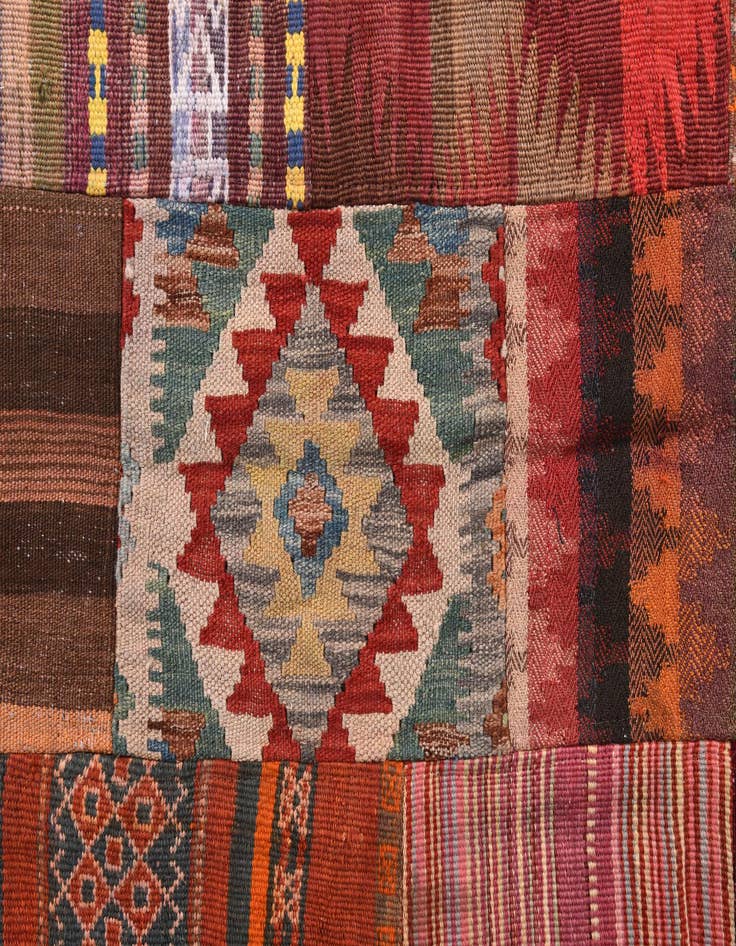 Detail image of  4' x 6'  Hand Woven Kilim Patchwork Wool Rug