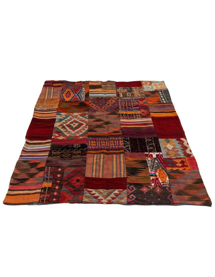 Detail image of  4' 2 x 6'  Hand Woven Kilim Patchwork Wool Rug