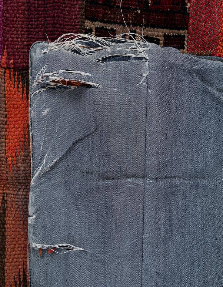 Detail image of  4' 2 x 6'  Hand Woven Kilim Patchwork Wool Rug