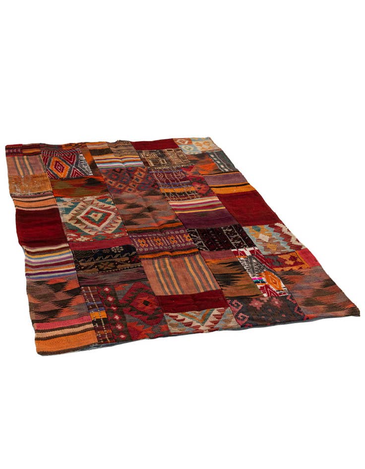 Detail image of  4' 2 x 6'  Hand Woven Kilim Patchwork Wool Rug