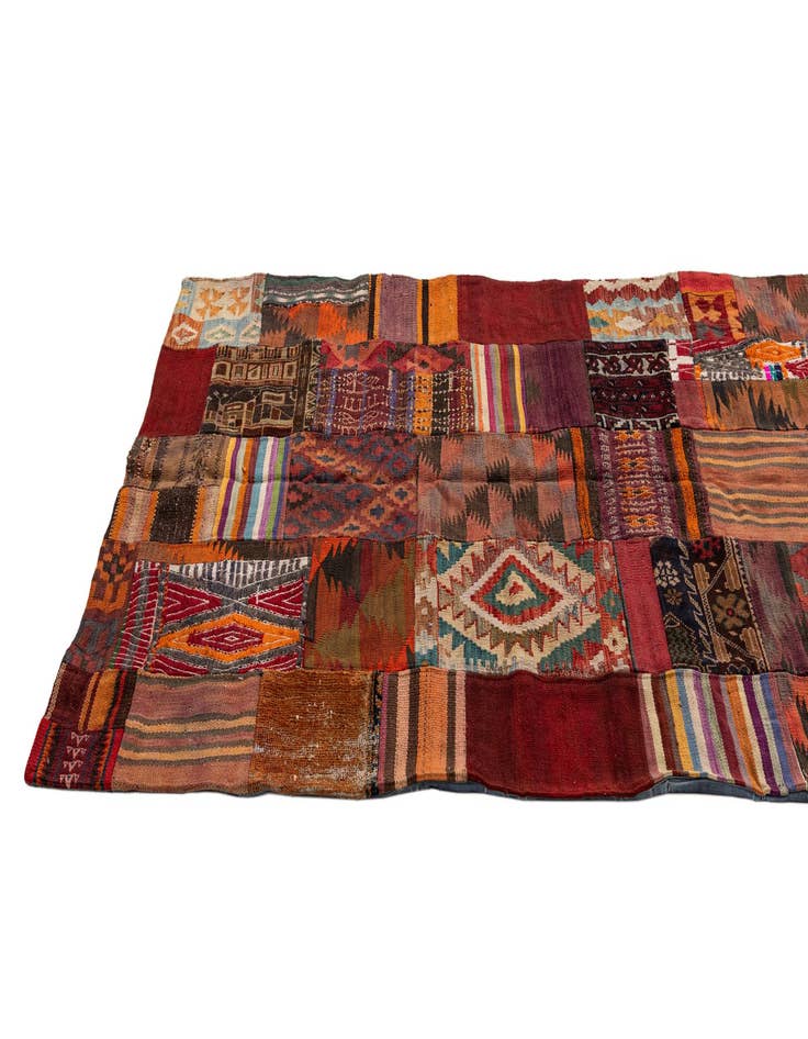 Detail image of  4' 2 x 6'  Hand Woven Kilim Patchwork Wool Rug