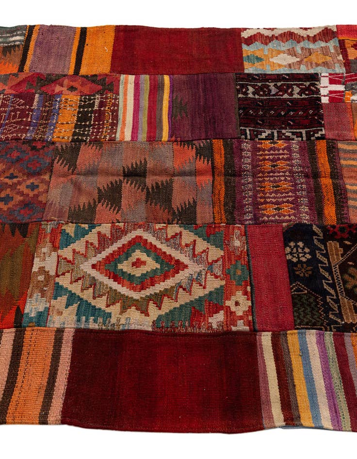 Detail image of  4' 2 x 6'  Hand Woven Kilim Patchwork Wool Rug