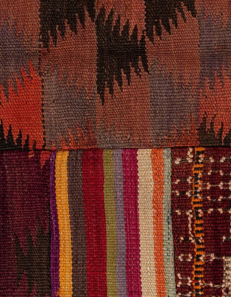 Detail image of  4' 2 x 6'  Hand Woven Kilim Patchwork Wool Rug