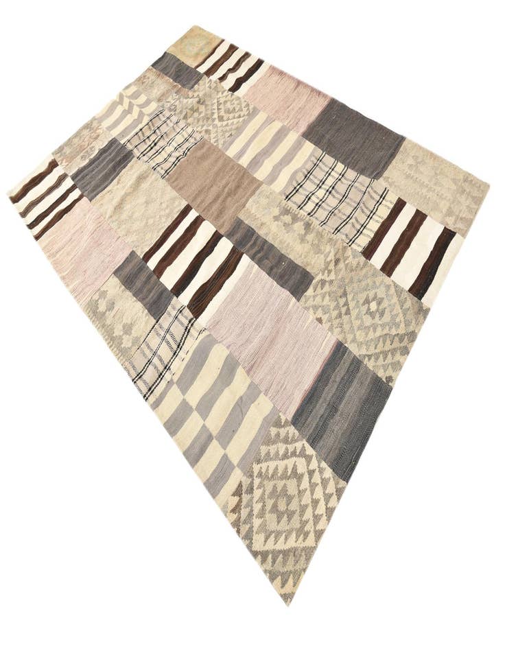 Detail image of  5' 5 x 7' 10  Hand Woven Kilim Patchwork Wool Rug