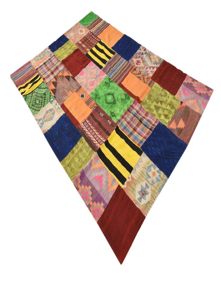 Detail image of  5' 5 x 7' 9  Hand Woven Kilim Patchwork Wool Rug