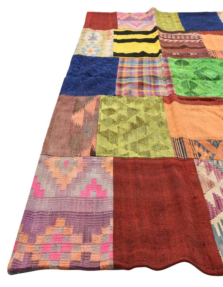 Detail image of  5' 5 x 7' 9  Hand Woven Kilim Patchwork Wool Rug