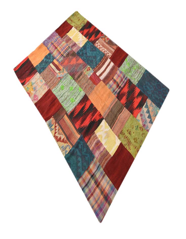 Detail image of  4' x 6'  Hand Woven Kilim Patchwork Wool Rug