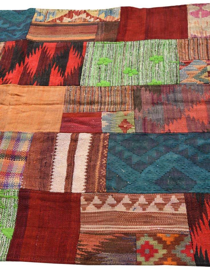 Detail image of  4' x 6'  Hand Woven Kilim Patchwork Wool Rug