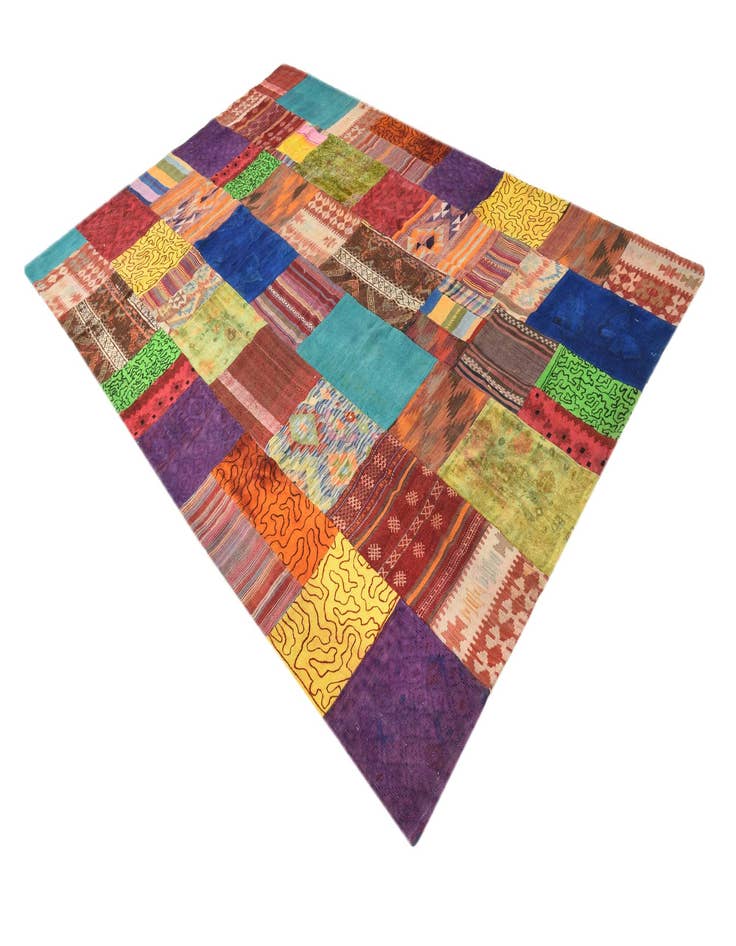 Detail image of  6' 7 x 10'  Hand Woven Kilim Patchwork Wool Rug