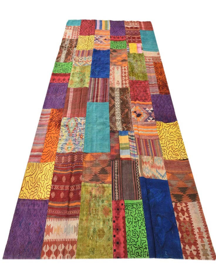 Detail image of  6' 7 x 10'  Hand Woven Kilim Patchwork Wool Rug