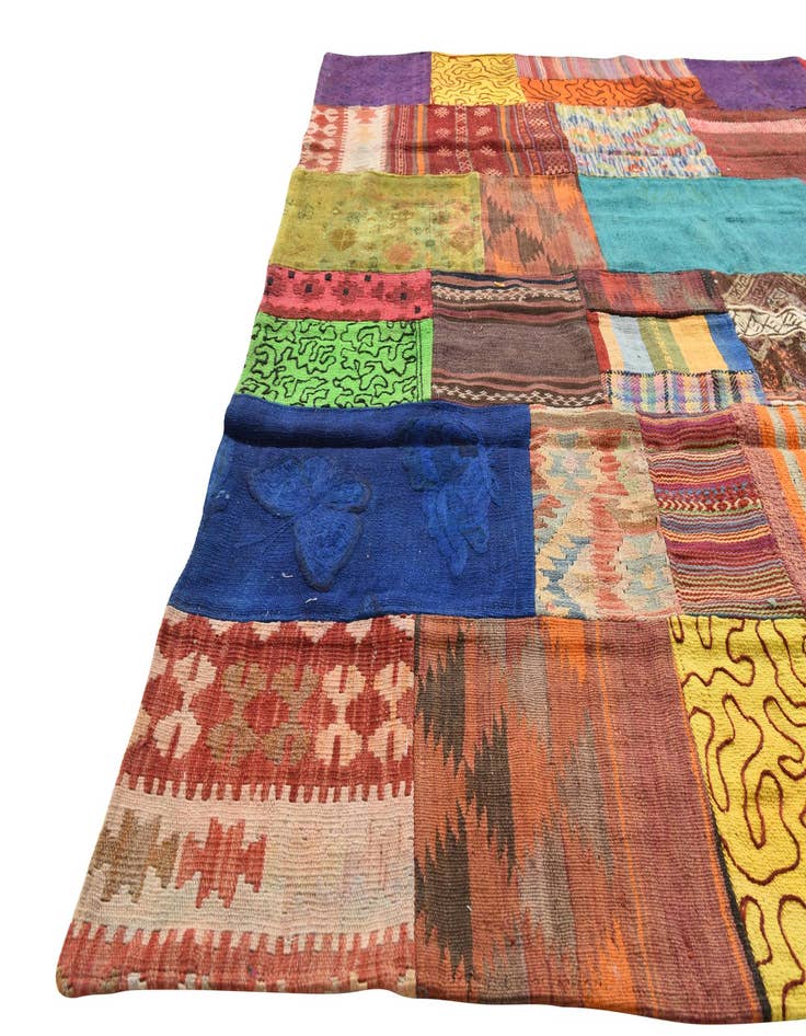 Detail image of  6' 7 x 10'  Hand Woven Kilim Patchwork Wool Rug