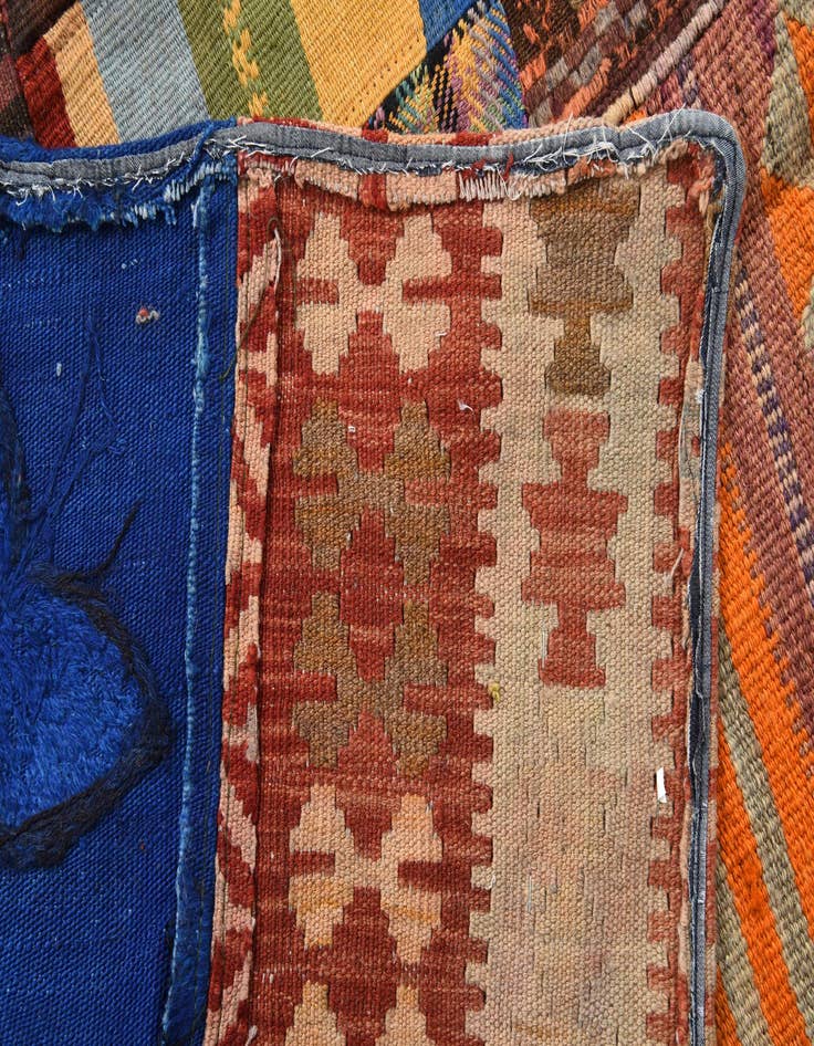 Detail image of  6' 7 x 10'  Hand Woven Kilim Patchwork Wool Rug