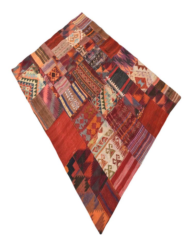 Detail image of  4' 1 x 5' 10  Hand Woven Kilim Patchwork Wool Rug