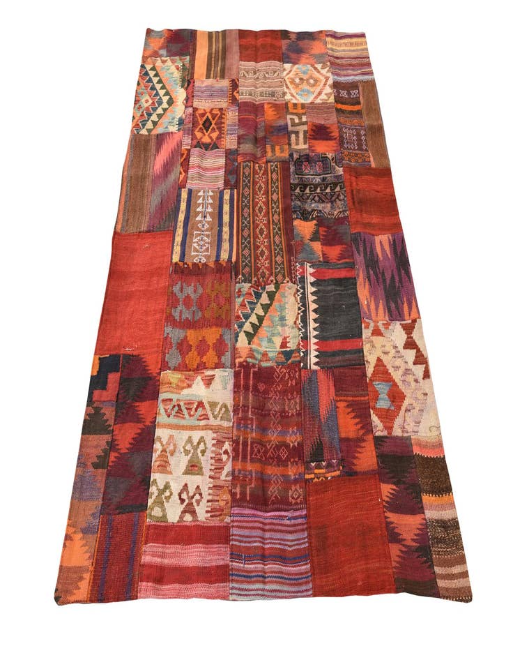 Detail image of  4' 1 x 5' 10  Hand Woven Kilim Patchwork Wool Rug