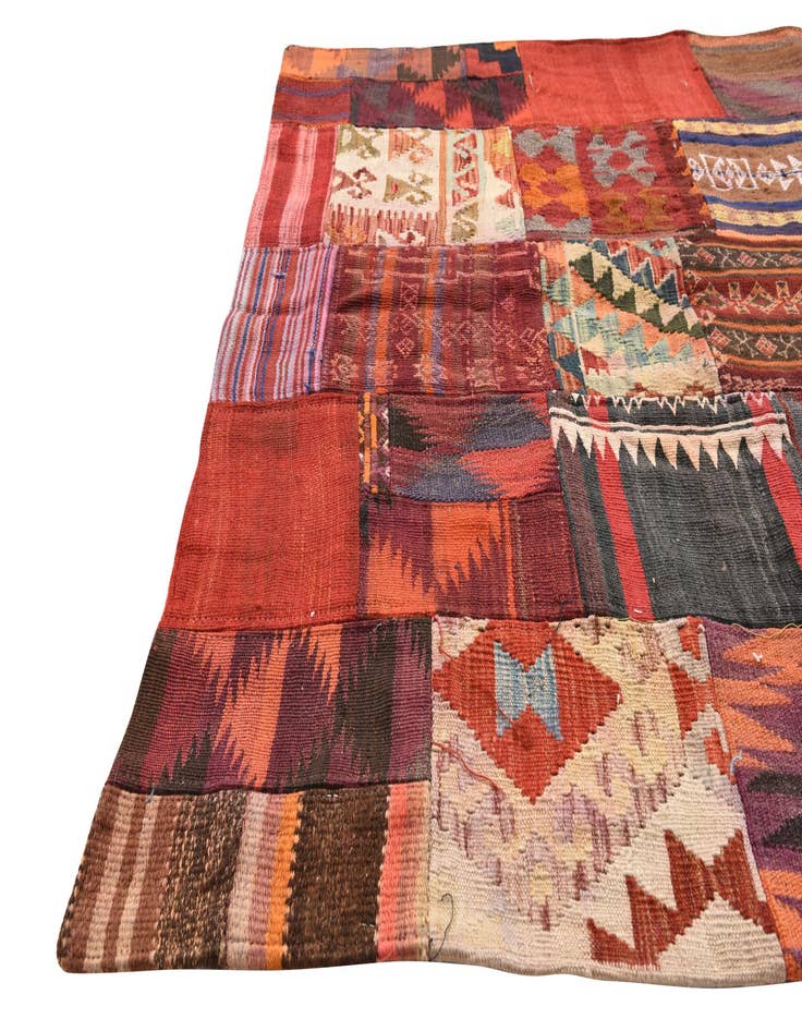 Detail image of  4' 1 x 5' 10  Hand Woven Kilim Patchwork Wool Rug