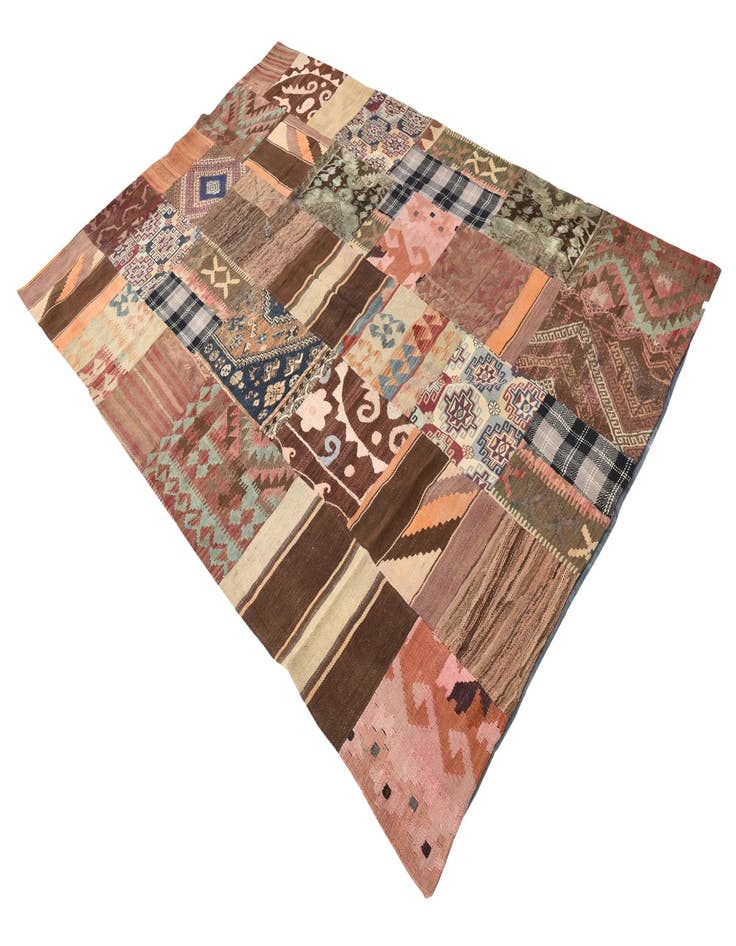 Detail image of  5' 5 x 8'  Hand Woven Kilim Patchwork Wool Rug