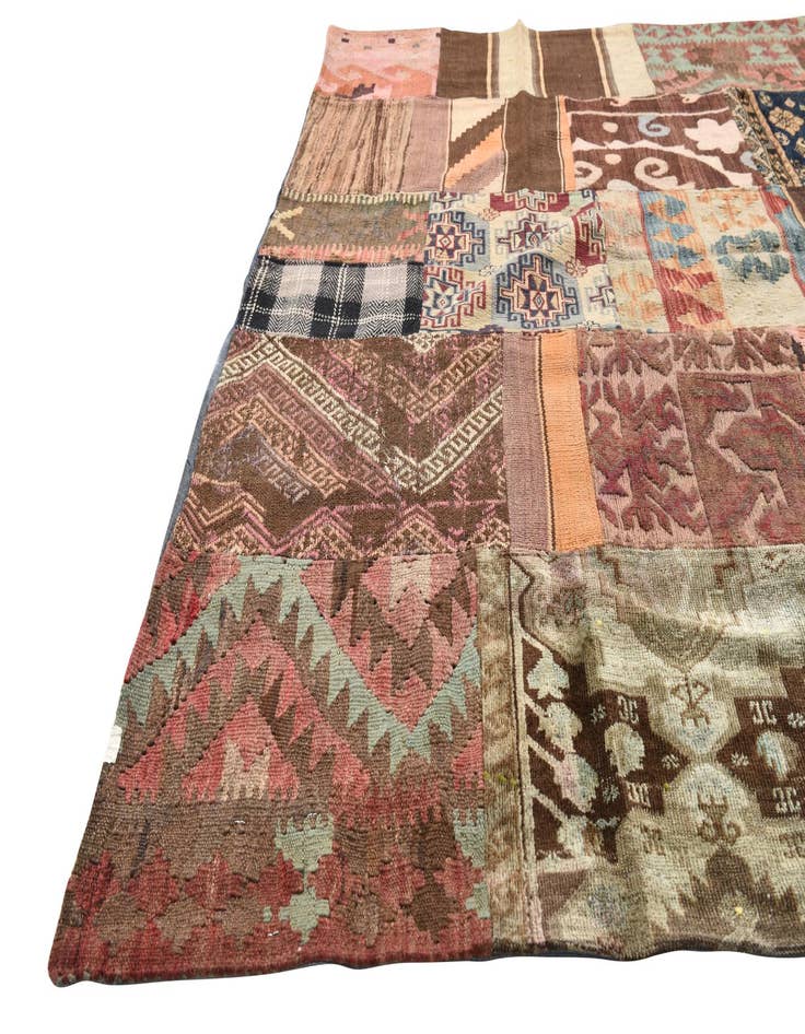Detail image of  5' 5 x 8'  Hand Woven Kilim Patchwork Wool Rug