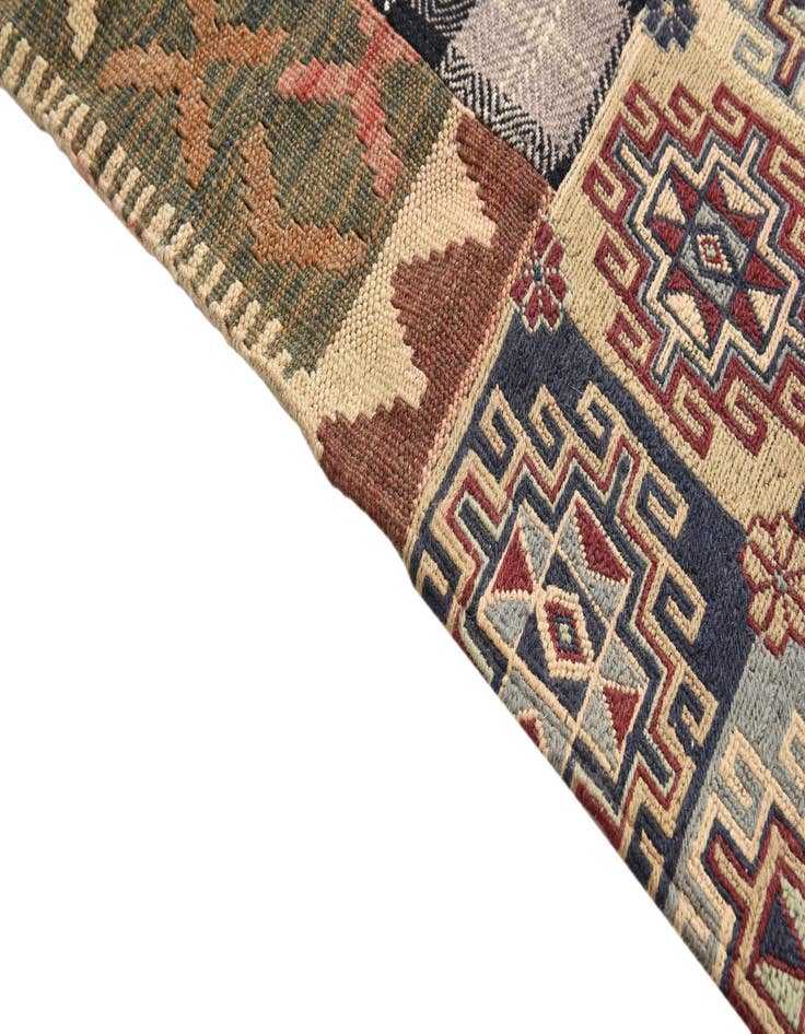 Detail image of  5' 5 x 8'  Hand Woven Kilim Patchwork Wool Rug