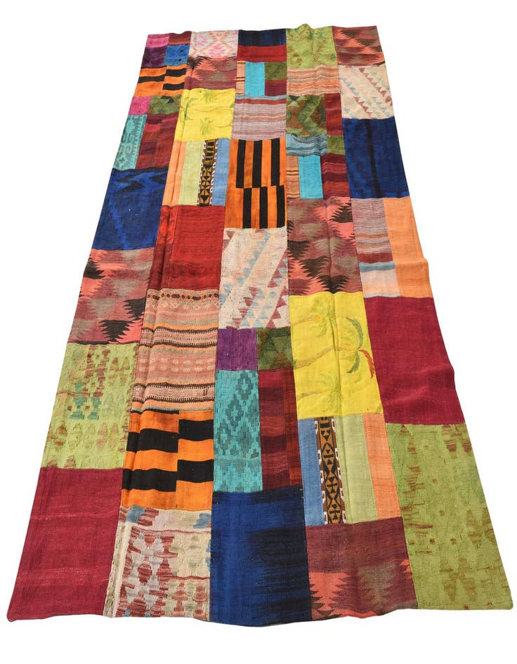 Detail image of  5' 7 x 8'  Hand Woven Kilim Patchwork Wool Rug