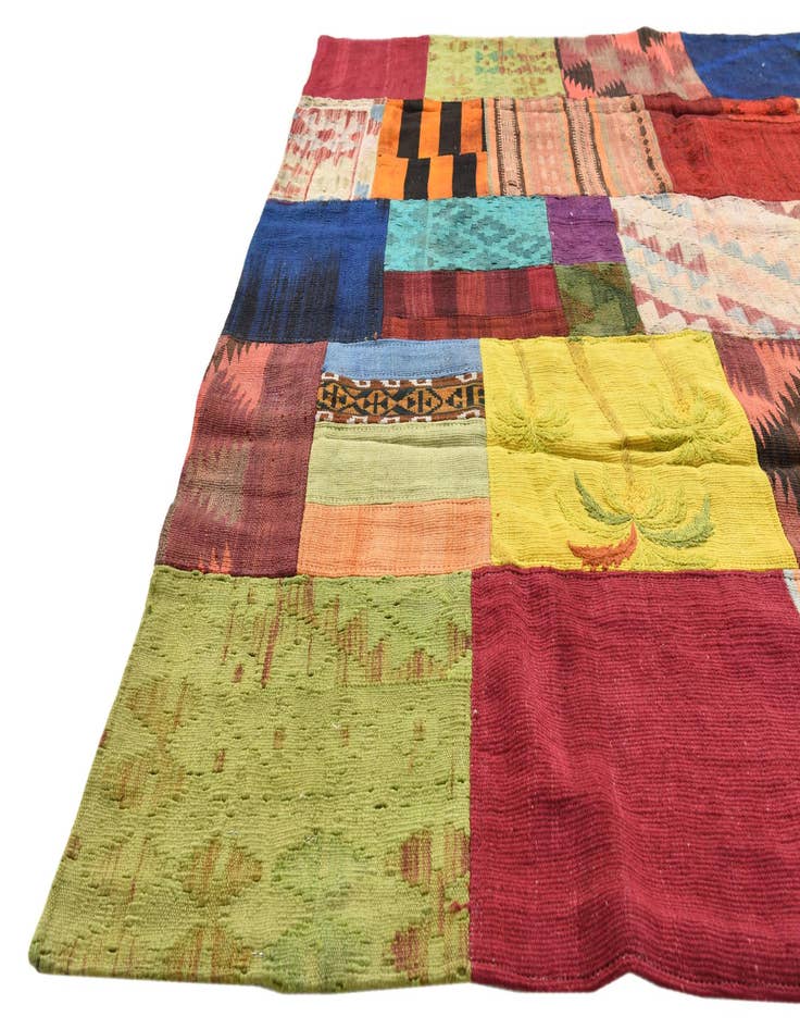 Detail image of  5' 7 x 8'  Hand Woven Kilim Patchwork Wool Rug