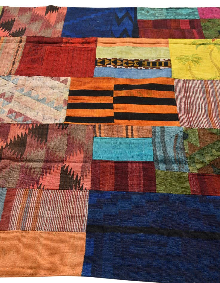 Detail image of  5' 7 x 8'  Hand Woven Kilim Patchwork Wool Rug