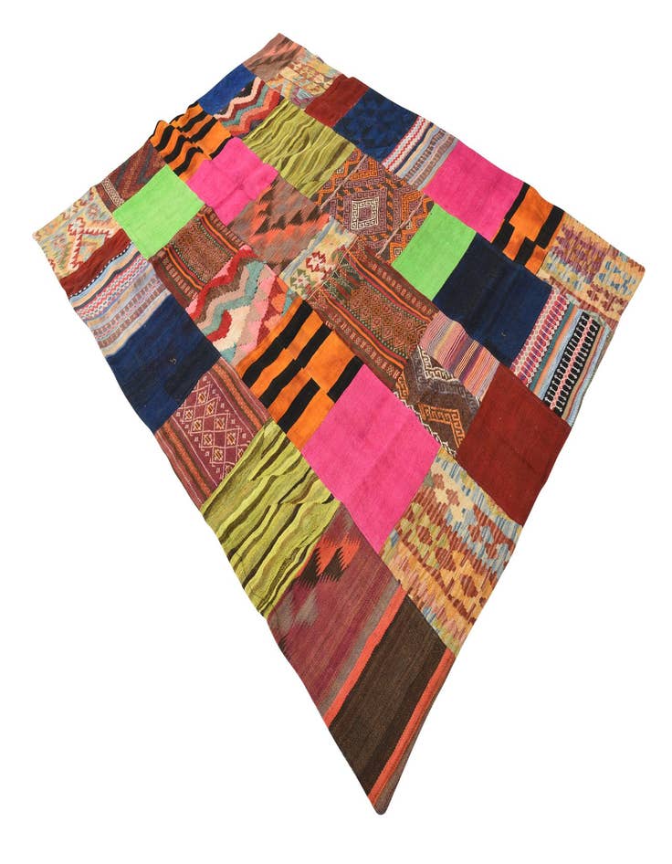 Detail image of  5' 6 x 7' 7  Hand Woven Kilim Patchwork Wool Rug