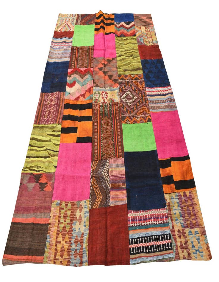 Detail image of  5' 6 x 7' 7  Hand Woven Kilim Patchwork Wool Rug