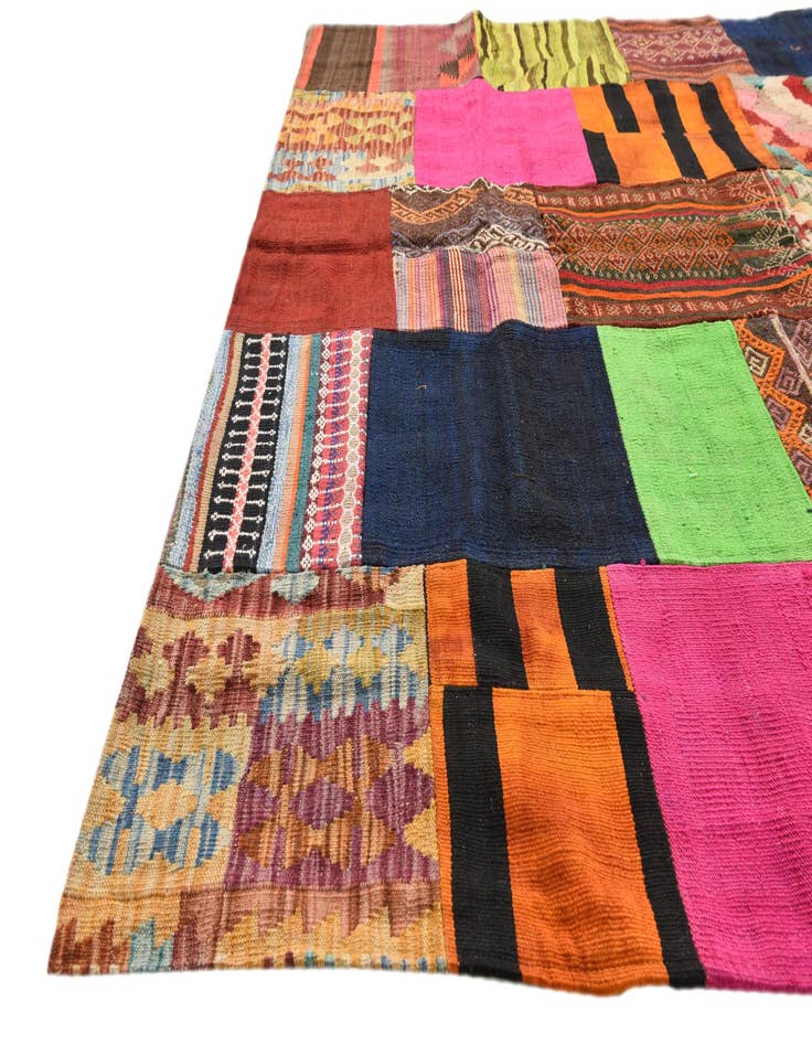 Detail image of  5' 6 x 7' 7  Hand Woven Kilim Patchwork Wool Rug