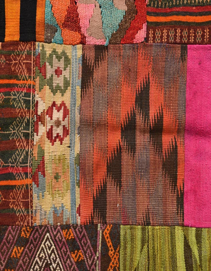 Detail image of  5' 6 x 7' 7  Hand Woven Kilim Patchwork Wool Rug