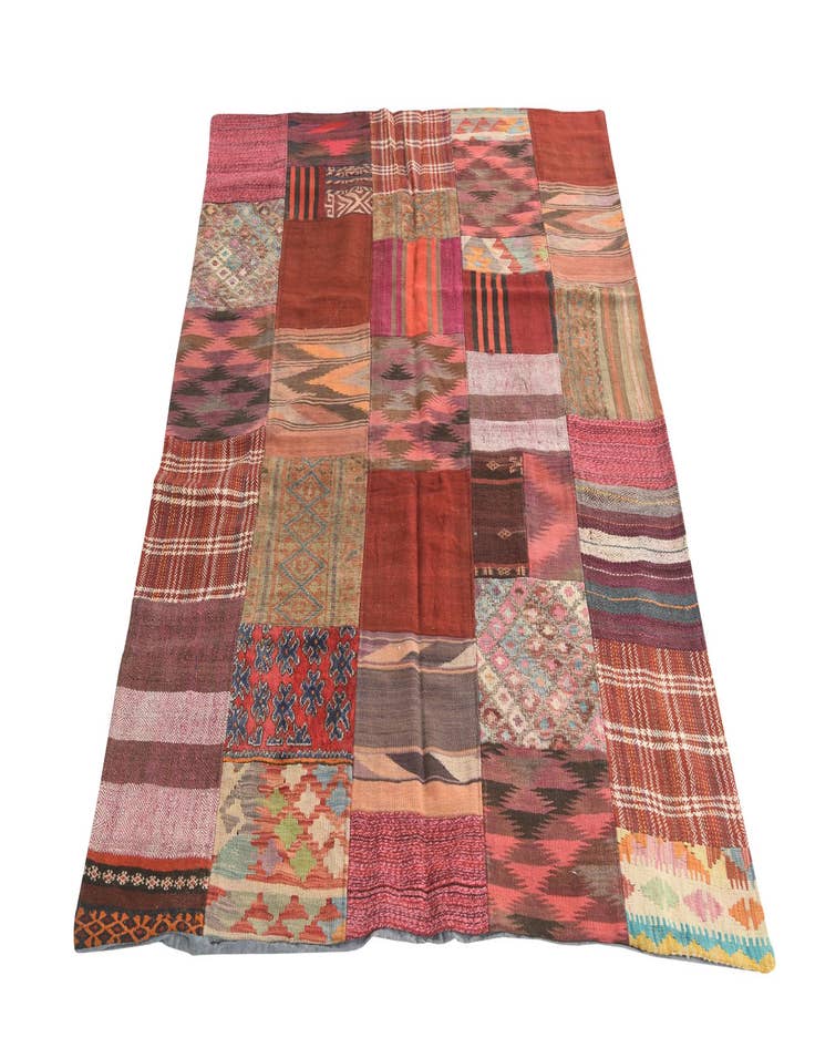 Detail image of  4' 10 x 6' 6  Hand Woven Kilim Patchwork Wool Rug