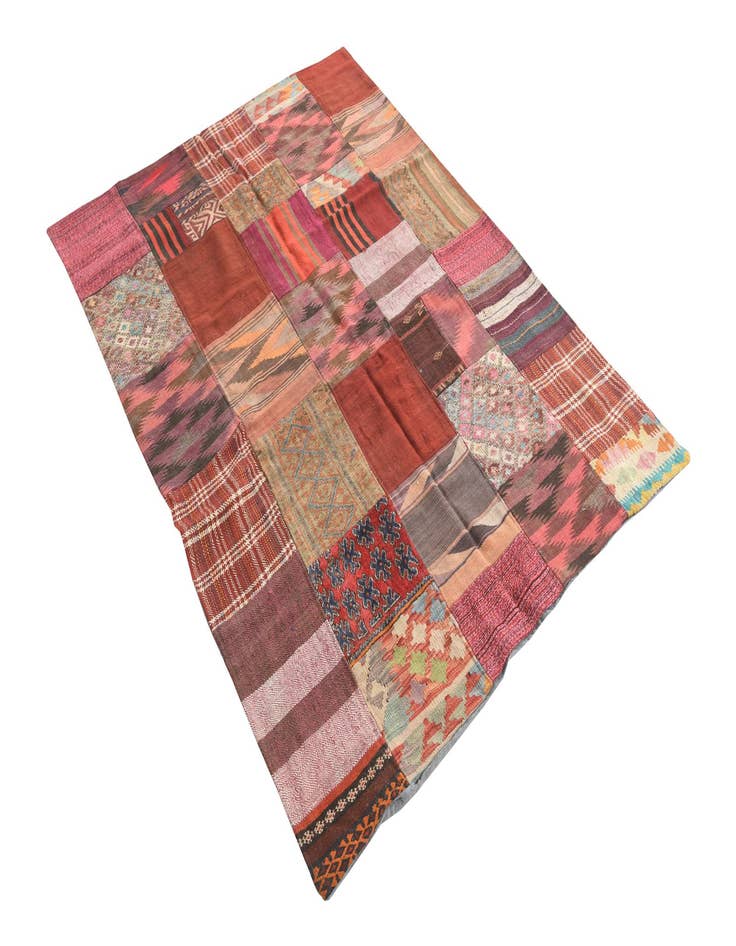 Detail image of  4' 10 x 6' 6  Hand Woven Kilim Patchwork Wool Rug