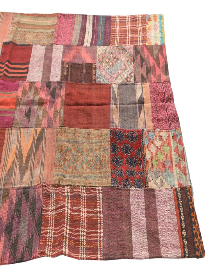 Detail image of  4' 10 x 6' 6  Hand Woven Kilim Patchwork Wool Rug
