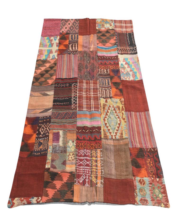 Detail image of  4' 10 x 6' 6  Hand Woven Kilim Patchwork Wool Rug