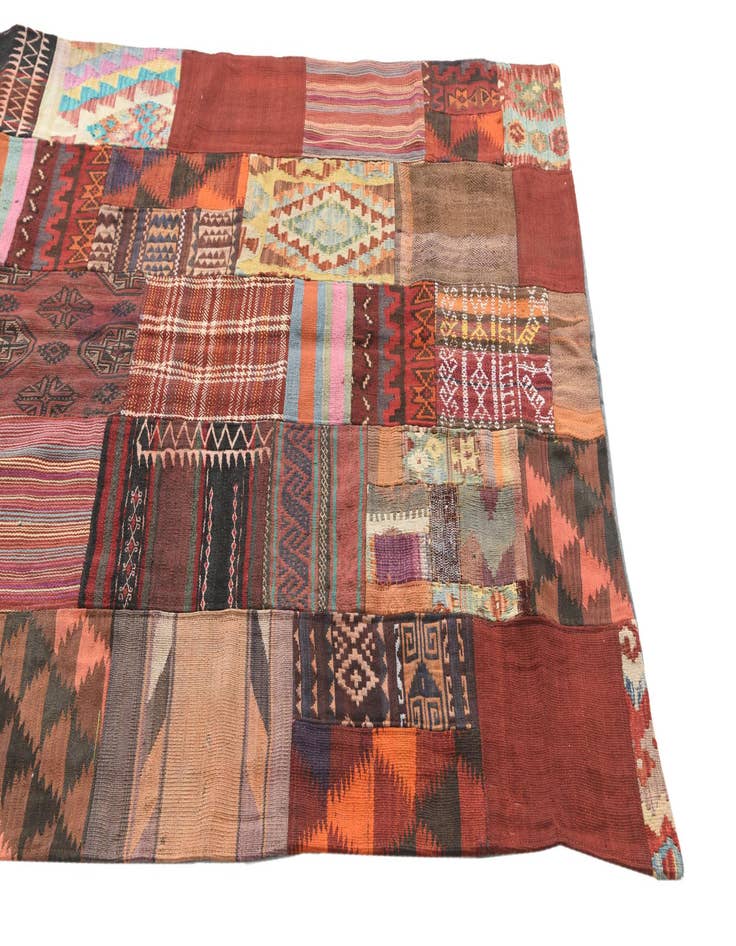 Detail image of  4' 10 x 6' 6  Hand Woven Kilim Patchwork Wool Rug