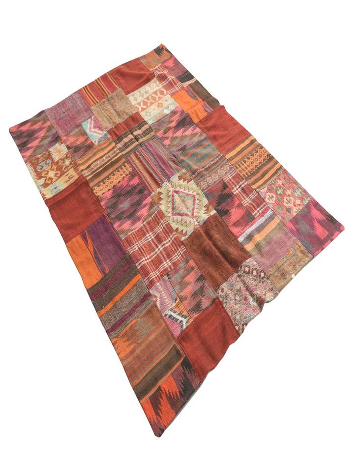 Detail image of  5' 1 x 6' 8  Hand Woven Kilim Patchwork Wool Rug