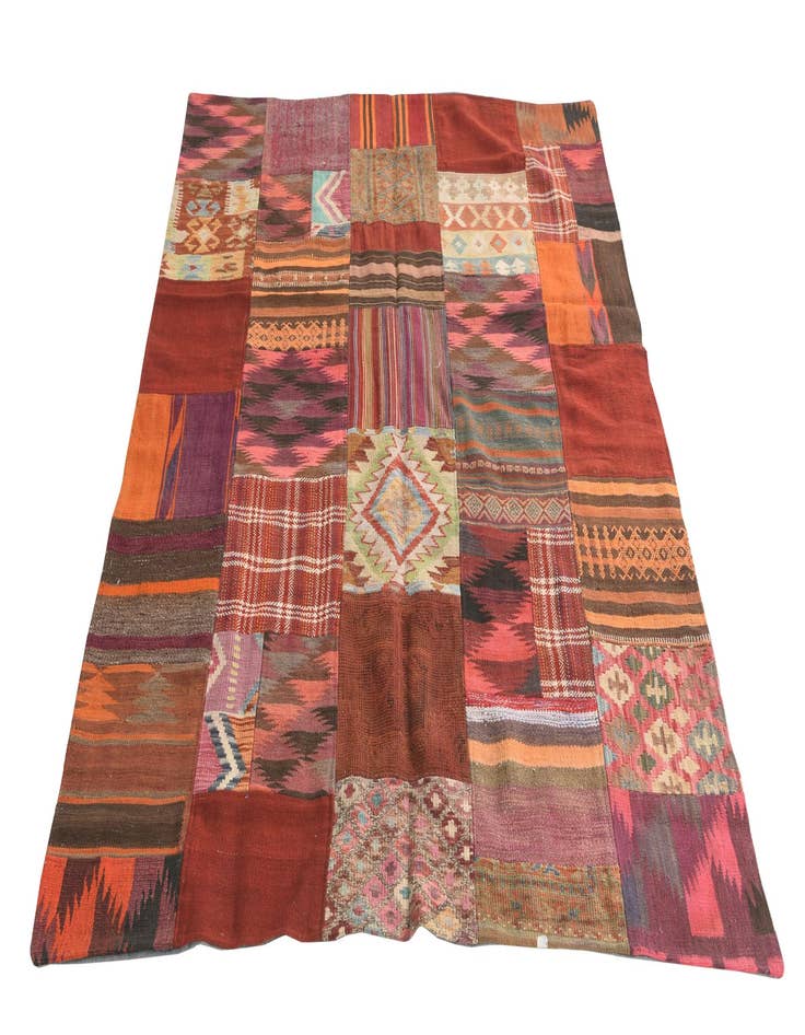 Detail image of  5' 1 x 6' 8  Hand Woven Kilim Patchwork Wool Rug