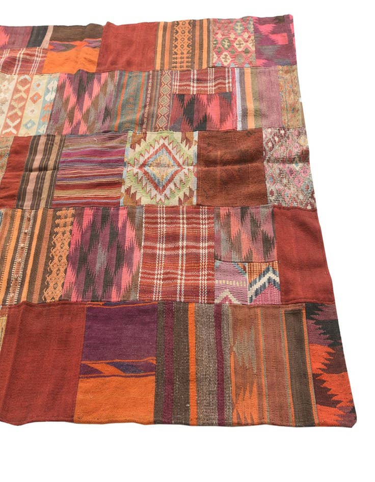 Detail image of  5' 1 x 6' 8  Hand Woven Kilim Patchwork Wool Rug