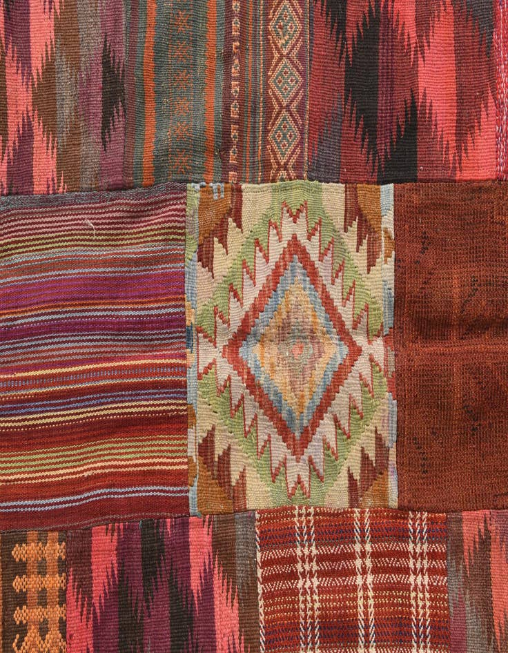 Detail image of  5' 1 x 6' 8  Hand Woven Kilim Patchwork Wool Rug