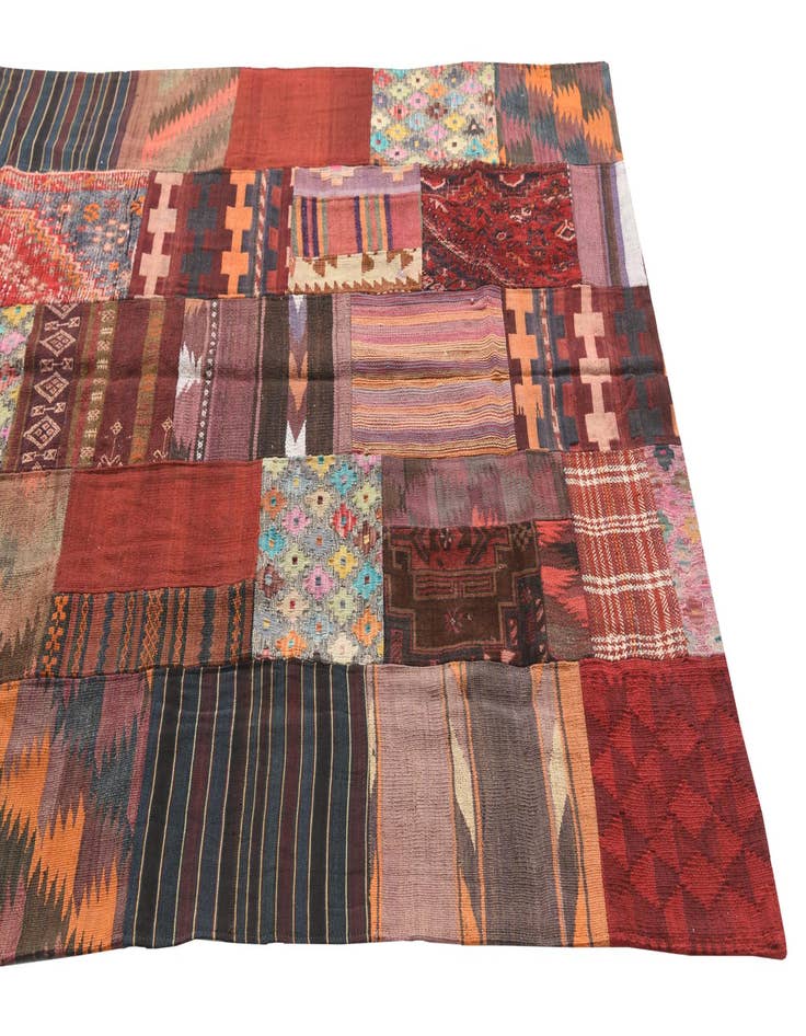 Detail image of  5' 7 x 8' 1  Hand Woven Kilim Patchwork Wool Rug