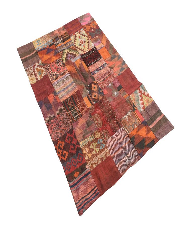 Detail image of  4' x 6'  Hand Woven Kilim Patchwork Wool Rug