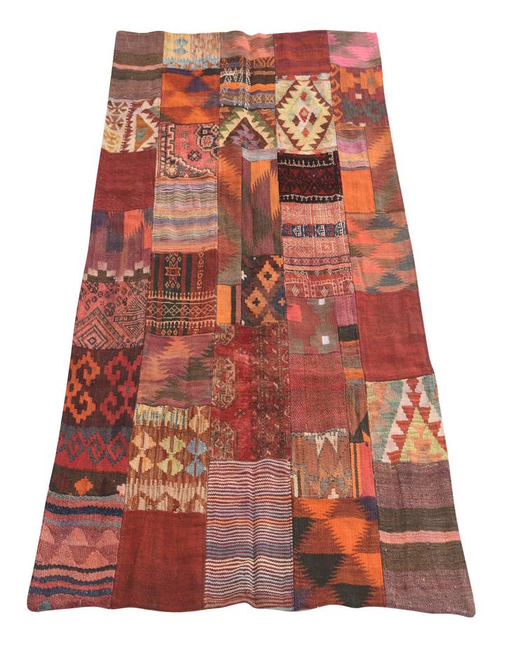 Detail image of  4' x 6'  Hand Woven Kilim Patchwork Wool Rug