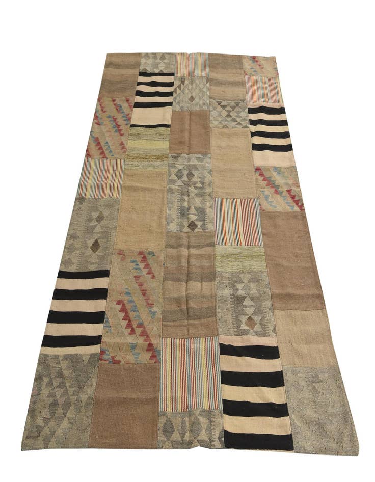 Detail image of  5' 6 x 8'  Hand Woven Kilim Patchwork Wool Rug