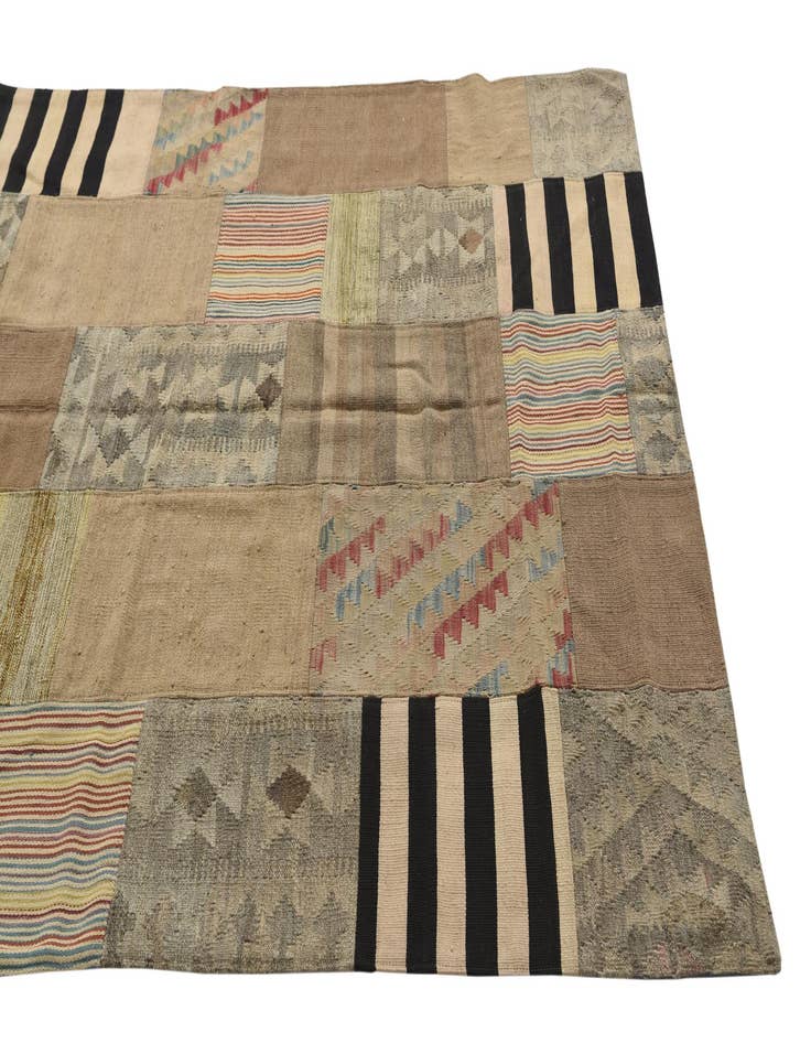 Detail image of  5' 6 x 8'  Hand Woven Kilim Patchwork Wool Rug